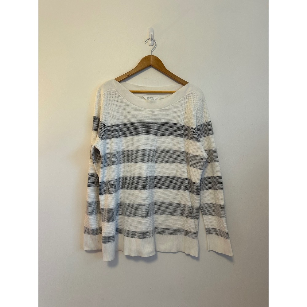 Market & Spruce‎ White and Grey Striped Boat Neck Knit Sweater | Size XXL